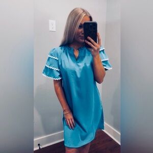 Blue Ruffle Sleeve Mini Dress